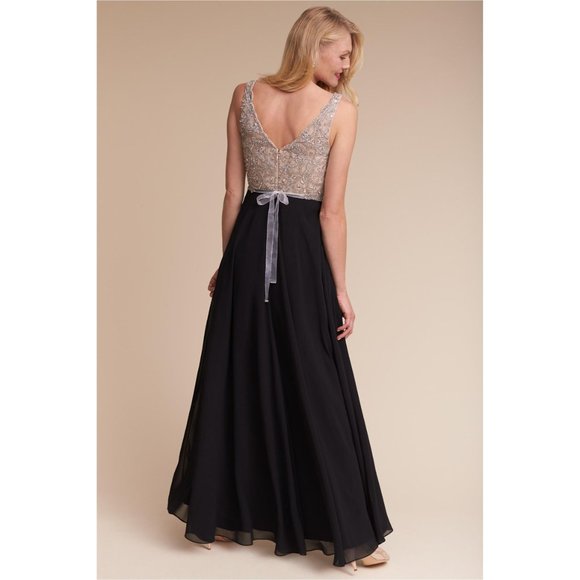 BHLDN Aidan Mattox Regina Gown  Champagne & Black Size 2 4 6 NWT - Picture 2 of 10